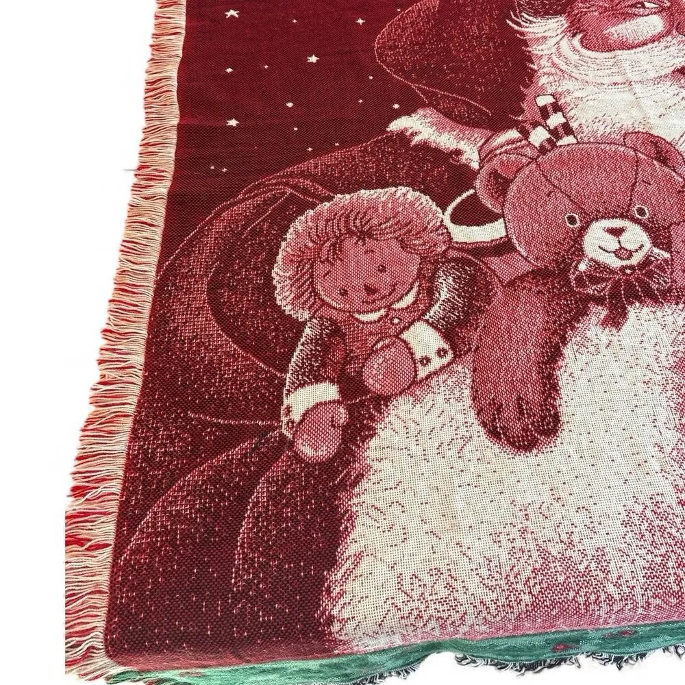 Vintage American Weavers Woven Santa with Toys Throw Blanket 60